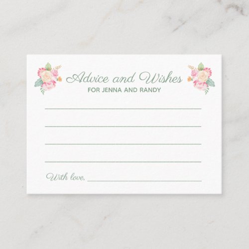 Advice Wishes Watercolor Flowers Wedding Cards