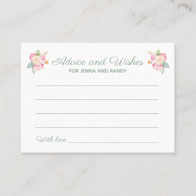 Advice Wishes Watercolor Flowers Wedding Cards (Front)