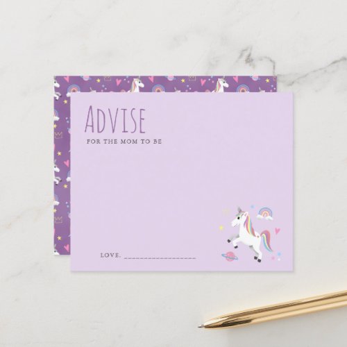 Advise For Mom To Be Purple Unicorn Baby Shower