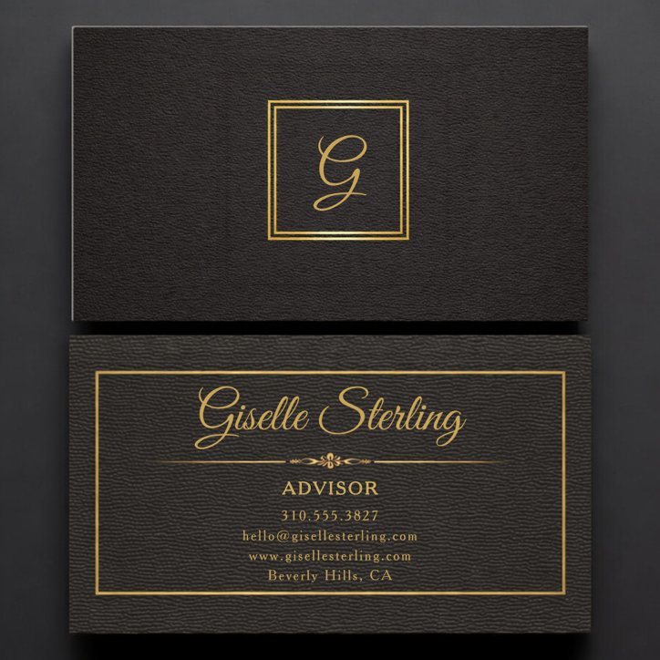 Advisor Monogrammed Gold Black Professional Business Card