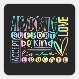 Advocate Love Support Accept Be Kind Autism Awaren Square Sticker