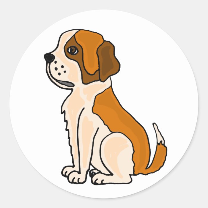 AE  Adorable St. Bernard Puppy Dog Cartoon Round Stickers
