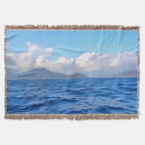 Aegean Blue Marmaris Turquoise Coast Painting Throw Blanket