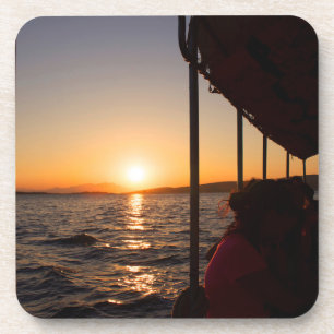 Aegean lifestyle on boat at sunset in summer beverage coaster
