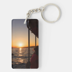 Aegean lifestyle on boat at sunset in summer keychain