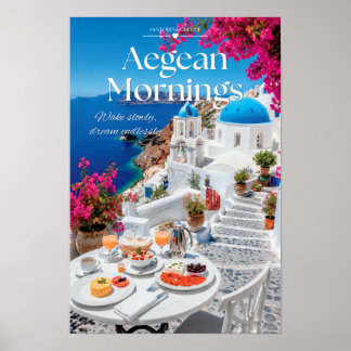 Aegean Mornings Santorini Blue Dome Scenic Art Poster