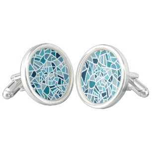 Aegean Mosaic Teal Geometric Wedding  Cufflinks