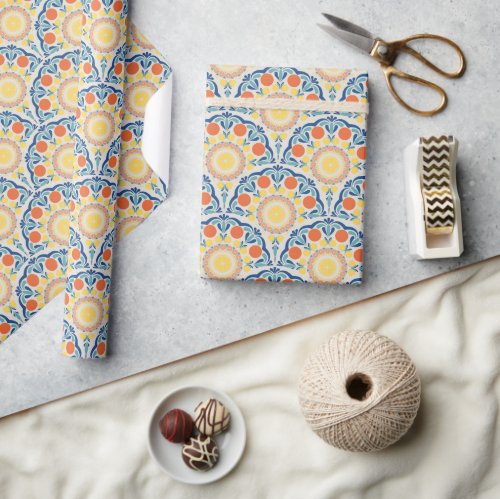 Aegean Summer Oranges And Lemons Art Deco Scallop Wrapping Paper