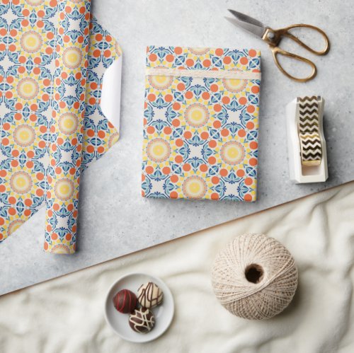 Aegean Summer Oranges And Lemons Diamond Tile Wrapping Paper