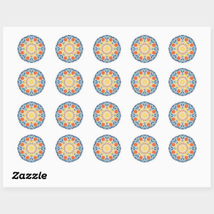 Aegean Summer Oranges And Lemons Dot Mandala Classic Round Sticker