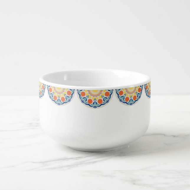 Aegean Summer Oranges And Lemons Dot Mandala Soup Mug (Front)