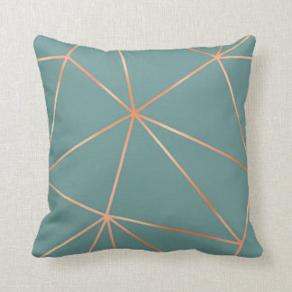Aegean Teal and Metallic Rose Gold Geometric Throw Pillow