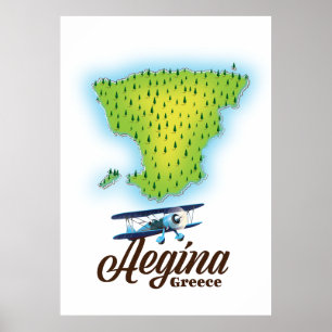 Aegina Greece island map Poster