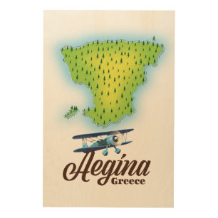 Aegina Greece island map Wood Wall Art