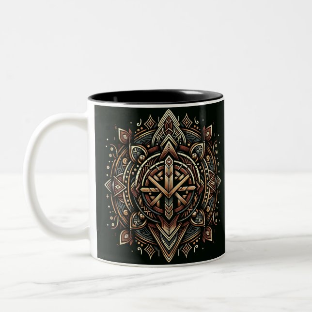 Ægishjálmr – Viking Helm of Awe Norse Protection Two-Tone Coffee Mug (Left)