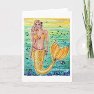 Aelia Yellow mermaid art By Renee L. Lavoie Card