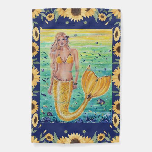 Aelia Yellow mermaid art By Renee L Lavoie Garden Flag