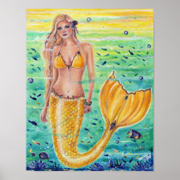 Aelia Yellow mermaid art By Renee L. Lavoie Poster
