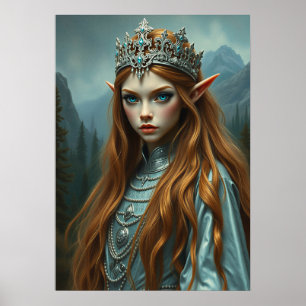 Aelthira the Silver Crown Elf Queen Fantasy Poster