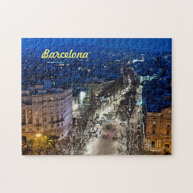 Aereal night view of the Boulevard in Barcelona, S Jigsaw Puzzle (Horizontal)