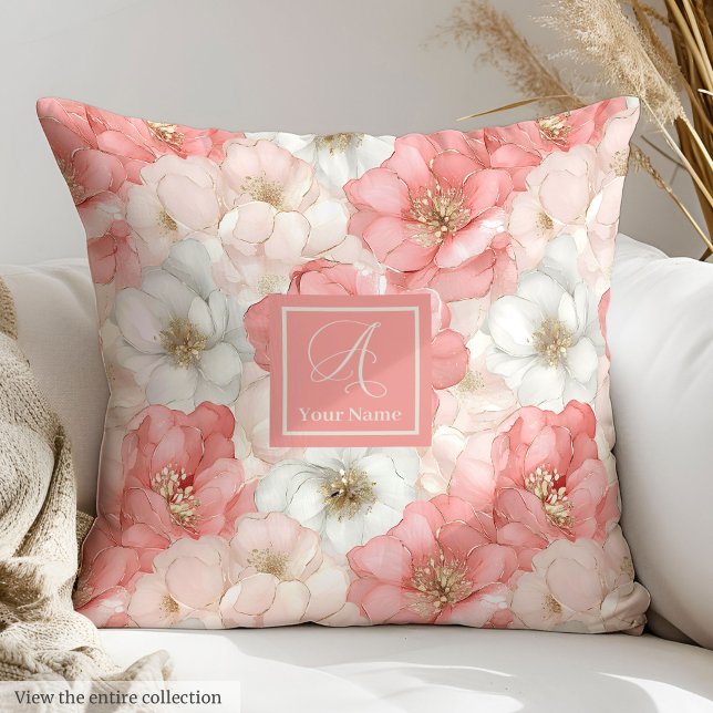 Aerial Alcohol Ink Pink and Gold Flowers Pillow (Aerial Alcohol Ink Pink and Gold Flowers Pillow)