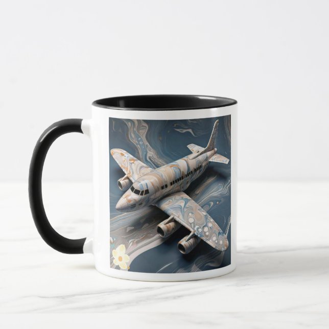 "Aerial Artistry: The Marble-Infused Jet" Mug (Left)