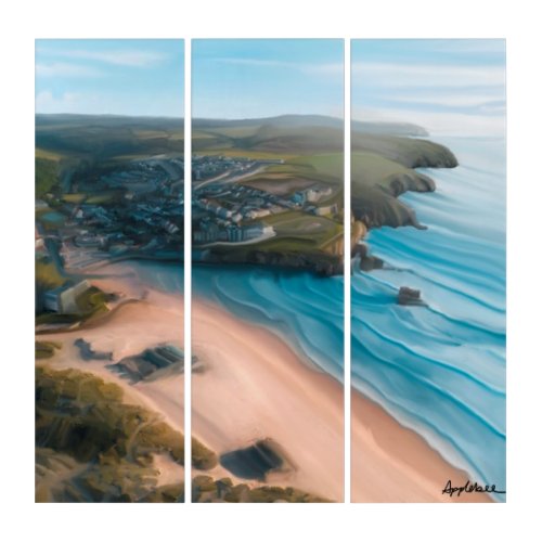 Aerial beach view painting triptych