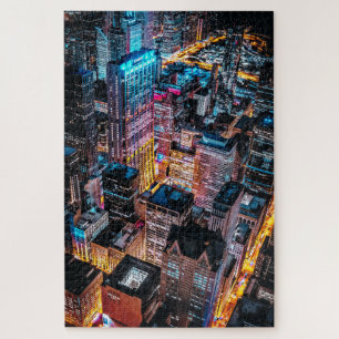 Aerial Cityscape View at Night Jigsaw Puzzle