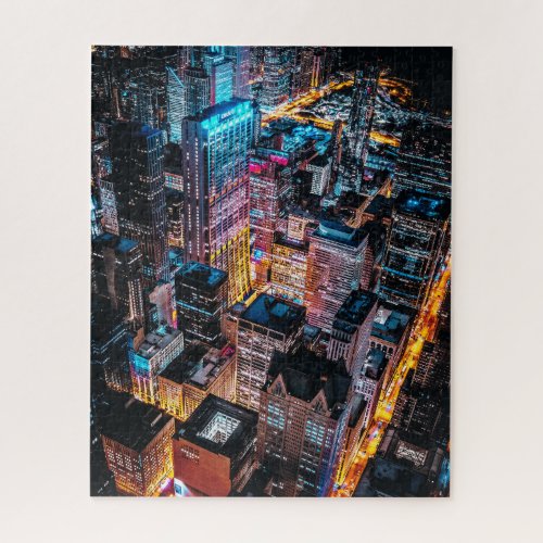 Aerial Cityscape View at Night Jigsaw Puzzle