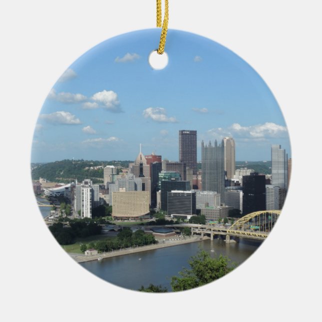 Aerial Downtown Pittsburgh Skyline Ceramic Ornament (Front)