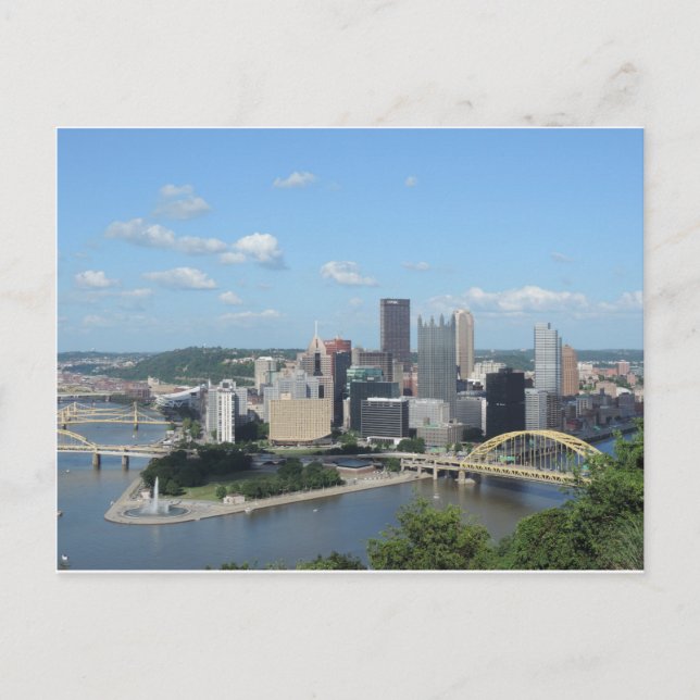 Aerial Downtown Pittsburgh Skyline Postcard (Front)