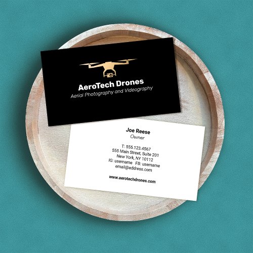 Aerial Drone Photography Services Gold and Black  Business Card
