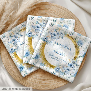 Aerial Dusty Blue Watercolor Blooms Wedding Napkin