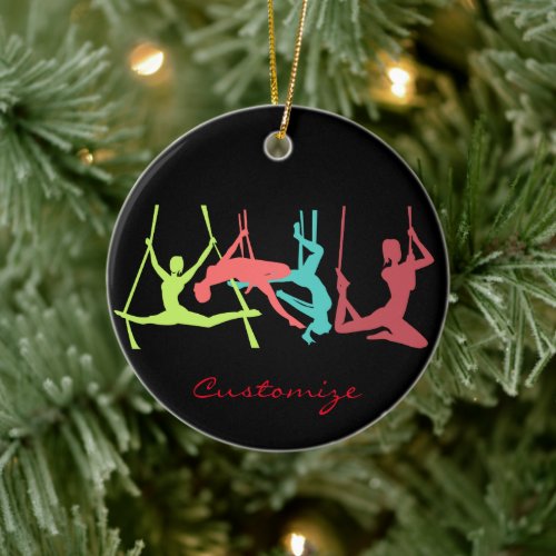 Aerial Fitness Poses Thunder_Cove Ceramic Ornament