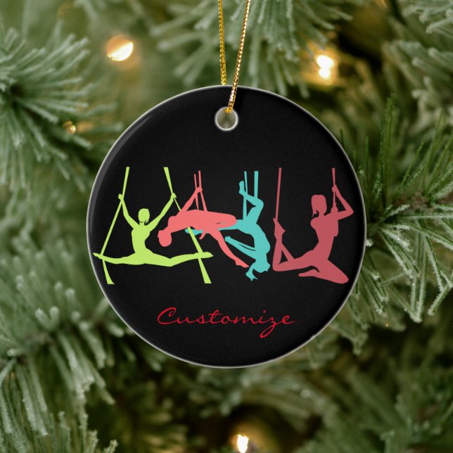 Aerial Fitness Poses Thunder_Cove Ceramic Ornament (Tree)