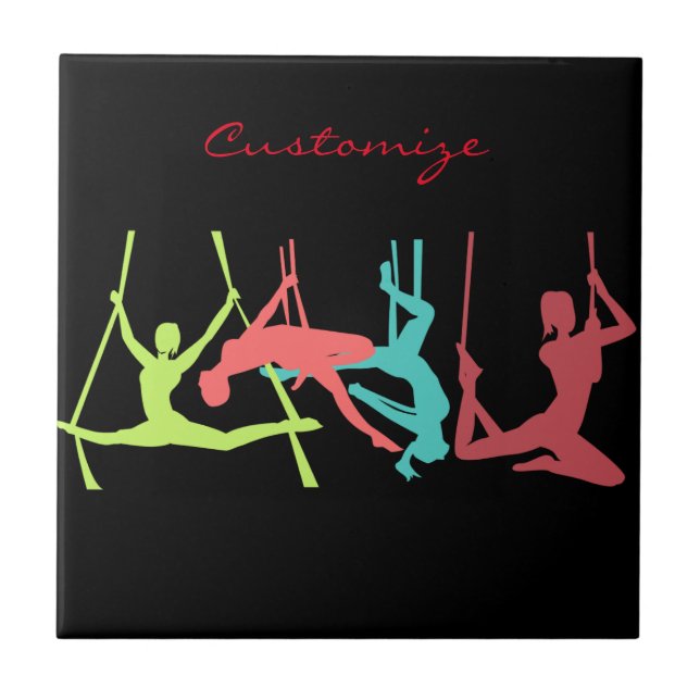 Aerial Fitness Poses Thunder_Cove Ceramic Tile (Front)