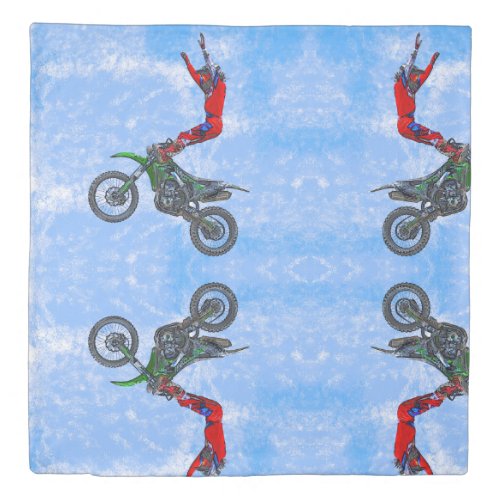 Aerial Foot Grab  High Flying Motocross Rider Duvet Cover