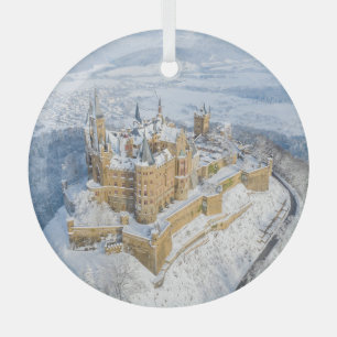 Aerial Hohenzollern Castle: snowy Germany. Glass Ornament