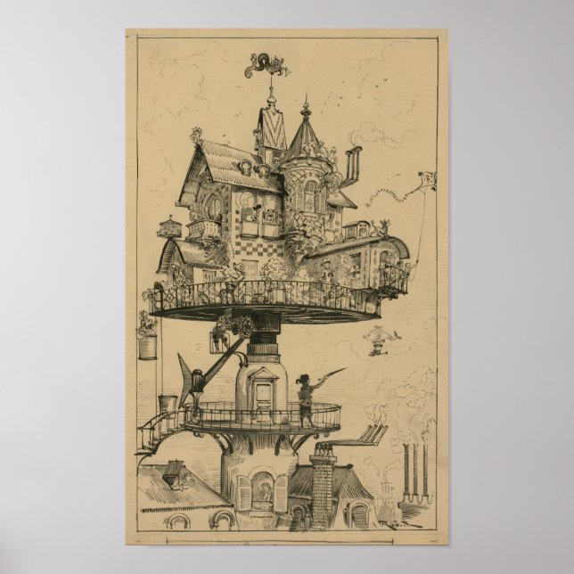 Aerial house by Albert Robida (1883) Poster (Front)