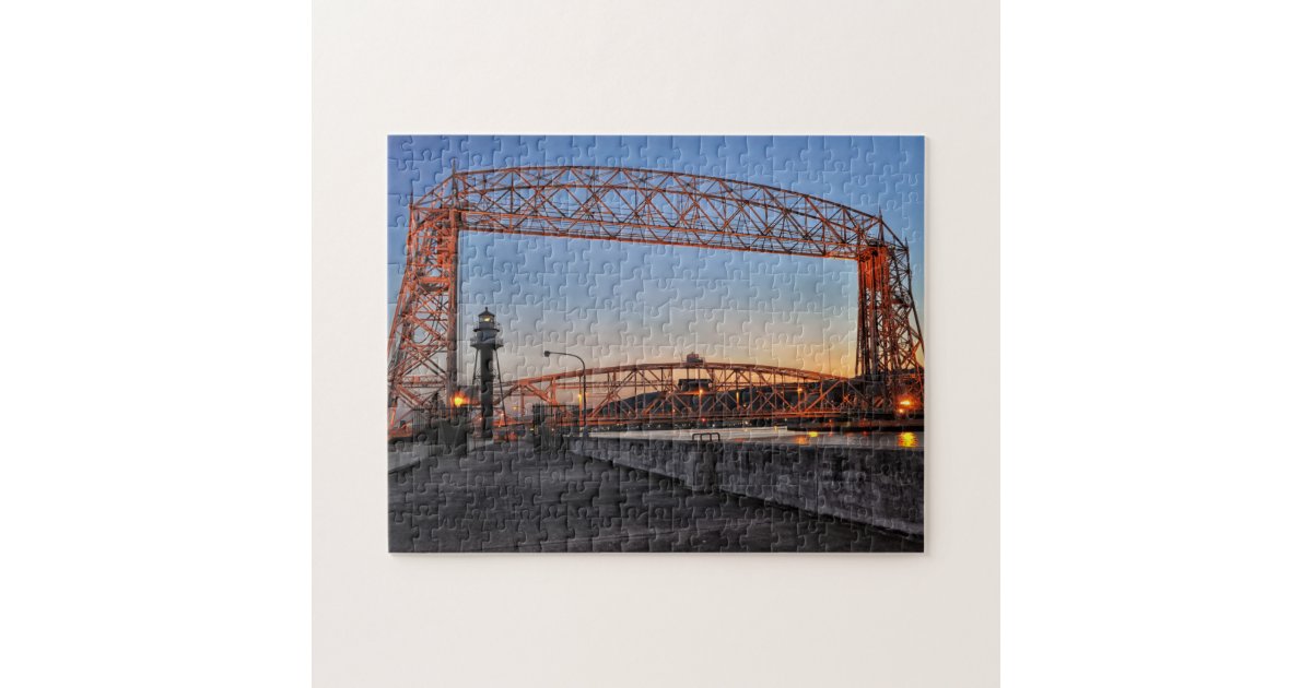 Aerial Lift Bridge and Lighthouse Duluth Minnesota Jigsaw Puzzle Zazzle