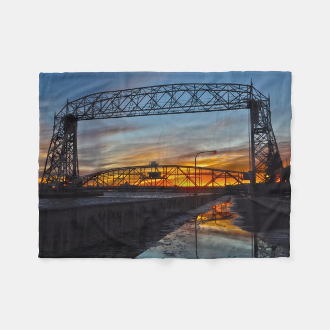 Aerial Lift Bridge Duluth Minnesota Fleece Blanket (Front (Horizontal))