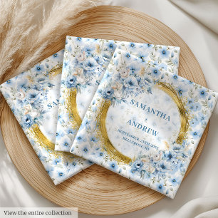 Aerial Light Blue Flowers Gold Wedding Napkins