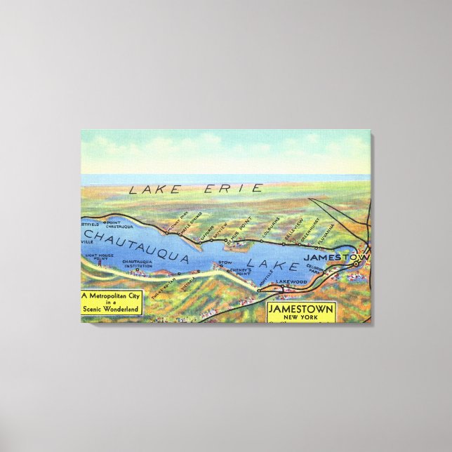Aerial Map of Lake and Surrounding Towns Canvas Print (Front)