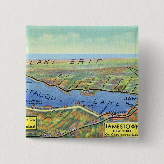 Aerial Map of Lake and Surrounding Towns Pinback Button (Front)