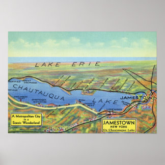 Aerial Map of Lake and Surrounding Towns Poster