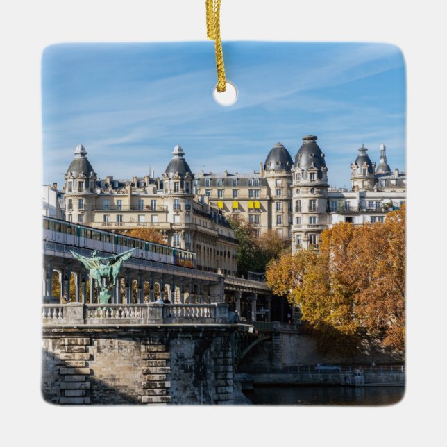 Aerial metro on Pont de Bir-Hakeim - Paris, France Ceramic Ornament (Front)