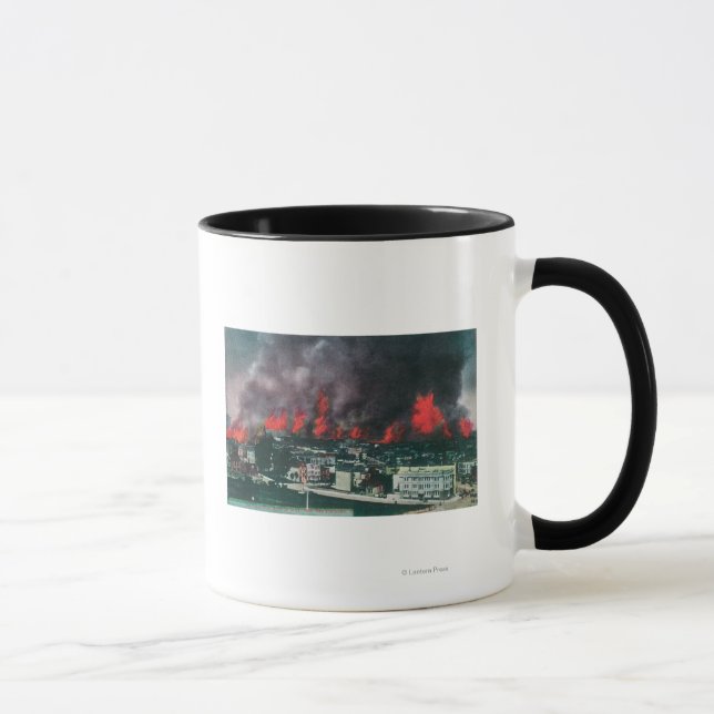 Aerial of City Ablaze During 1906 Fire Mug (Right)