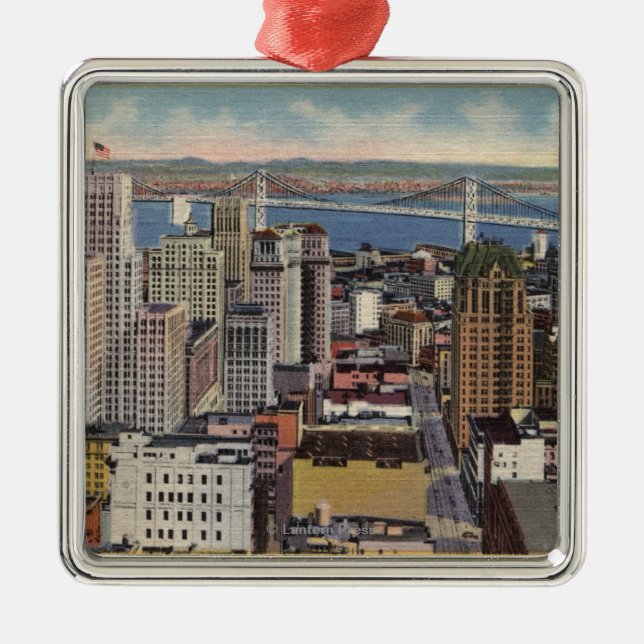 Aerial of Downtown, Bay Bridge View Metal Ornament (Front)