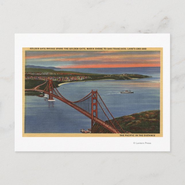 Aerial of Golden Gate Bridge & Bay Area Postcard (Front)