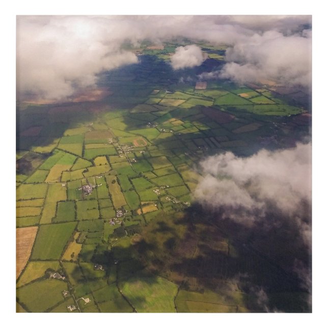 Aerial Patchwork of Irish Farmland and Clouds Acrylic Print (Front)